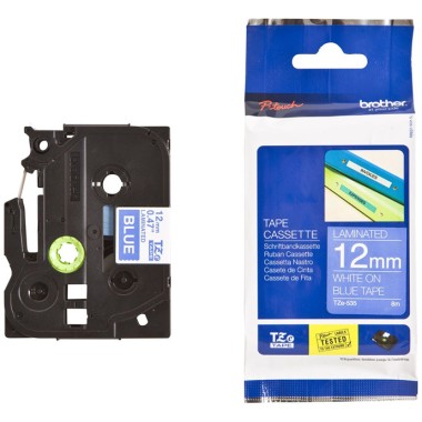 Brother TZE-535 Lipni juostelė (12 mm, balta ant mėlynos) – Originali