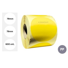 Lipnios etiketės Ø 79mm (600 vnt.) – PP, geltonos, Apvalios
