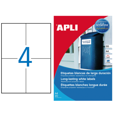 Lipnus popierius Apli Balti Atsparūs A4 (4 etik.) 20 lapų