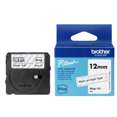 Brother Btag-131 lipni juostelė (12 mm, juodas ant skaidraus) – Originali