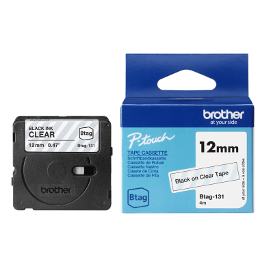 Lipni juostelė Brother Btag-131, 12mm. (Skaidri / juoda) OEM