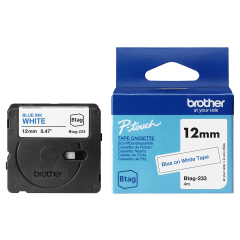 Brother Btag-233 lipni juostelė (12 mm, mėlyna ant baltos) – Originali