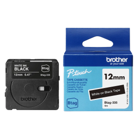 Brother Btag-335 lipni juostelė (12 mm, balta ant juodos) – Originali