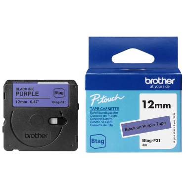 Lipni juostelė Brother Btag-F31, 12mm. (Violetinė / juoda) OEM