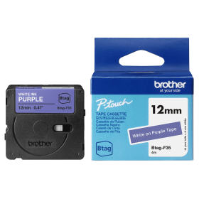Brother Btag-F35 Lipni juostelė (12 mm, balta ant violetinės) – Originali