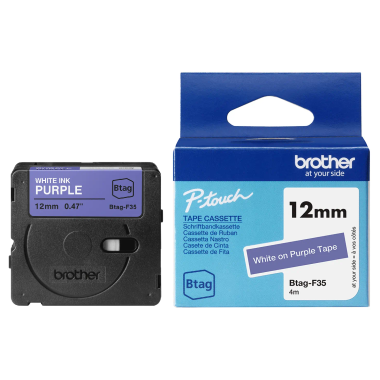 Lipni juostelė Brother Btag-F35, 12mm. (Violetinė / balta) OEM