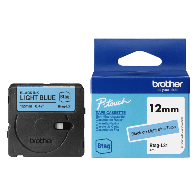 Lipni juostelė Brother Btag-L31, 12mm. (šviesiai mėlyna / juoda) OEM