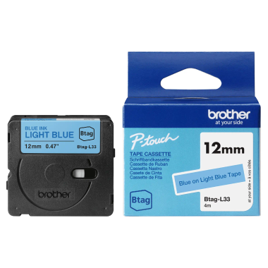 Lipni juostelė Brother Btag-L33, 12mm. (Šviesiai mėlyna/ mėlyna) OEM