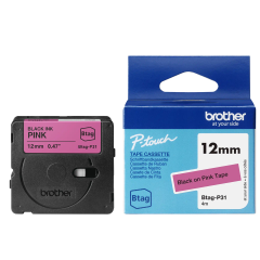 Brother Btag-P31 Lipni juostelė (12 mm, juoda ant rožinės) – Originali