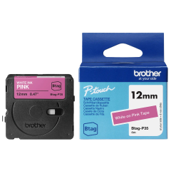 Brother Btag-P35 lipni juostelė (12 mm, balta ant rožinės) – Originali
