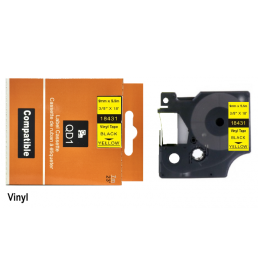 Dymo D1 18431 lipni juostelė (Vinyl, 9 mm, juoda ant geltonos) – Eco
