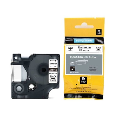 Termo vamzdelis, juostelė DYMO 18055, 12mm (Balta/ juoda) ECO