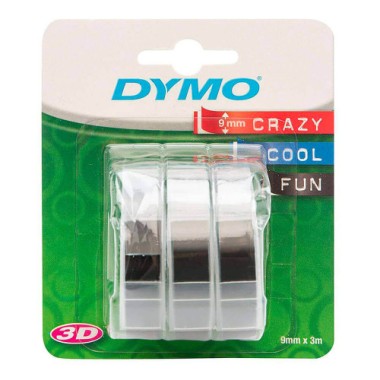 DYMO 3D S0847730 lipni juostelė (9 mm x 3 m, balta ant juodos) – Originali