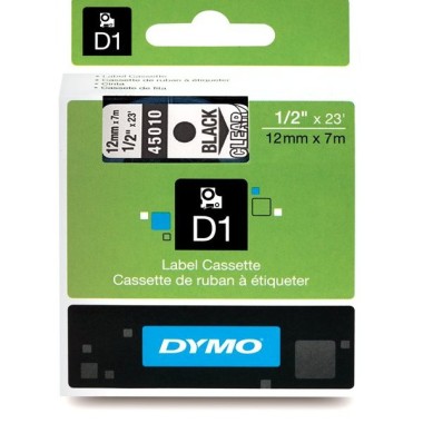 Dymo D1 45010 lipni juostelė (12 mm, juoda ant skaidrios) – Originali
