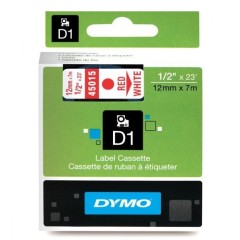 Lipni juostelė Dymo D1 45015, 12mm. (Balta / Raudoa) OEM