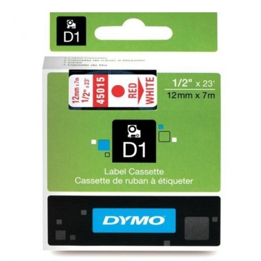 Lipni juostelė Dymo D1 45015, 12mm. (Balta / Raudoa) OEM