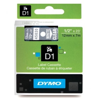 Lipni juostelė Dymo D1 45020, 12mm.  (Skaidri / Balta) OEM