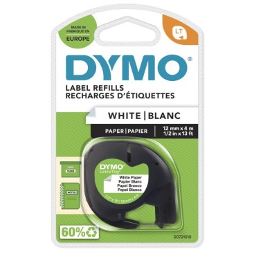 Lipni juostelė DYMO LetraTag 91200, 12mm. (Balta / Juoda) Matt OEM