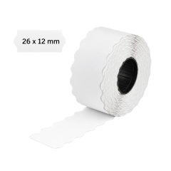 Kainų etiketės 26 x 12 mm, banguotos, baltos (1400 vnt.) Kainų etiketės 26 x 12 mm, banguotos, baltos (1400 vnt.)