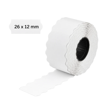 Kainų etiketės 26 x 12 mm, banguotos, baltos (1400 vnt.)