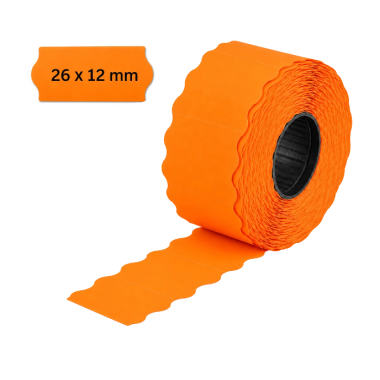 Kainų etiketės 26 x 12 mm, banguotos, oranzinės (1400 vnt.)