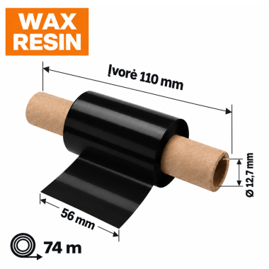 Dažanti juosta (karboninė) 56 mm x 74 m – WAX/RESIN, įvorė 110 mm