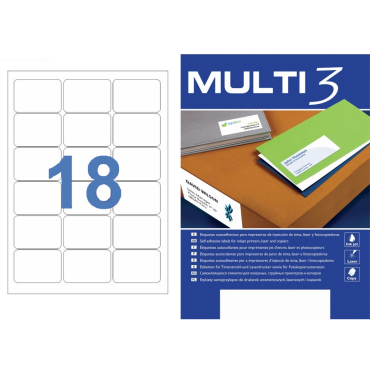 Lipnios etiketės 63,5 × 46,6 mm (A4, 18 etiketės lape) – Multi 3 Lipnios etiketės 63,5 × 46,6 mm (A4, 18 etiketės lape) – Multi 3