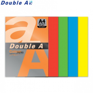 Spalvotas popierius Double A, Rinkinys, A4, 80 g/m² 5x20l. (Ryškios)