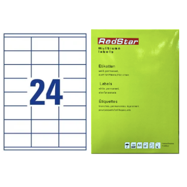 Lipnus popierius 63,5 × 33,9 mm (A4, 24 etiketės lape) – RedStar Lipnus popierius 63,5 × 33,9 mm (A4, 24 etiketės lape) – RedStar