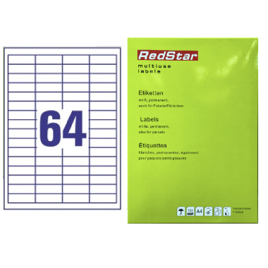 Lipnios etiketës 48,3 × 16,9 mm (A4, 64 etiketės lape) – RedStar
