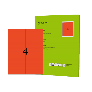Lipnios etiketės 105 × 148 mm, raudonos (A4, 4 etiketės lape) – RedStar Lipnios etiketės 105 × 148 mm, raudonos (A4, 4 etiketės lape) – RedStar