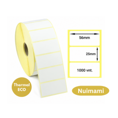 Lipnios termo etiketės 56x25mm (1000 vnt.), baltos – Thermal ECO, nuimamos