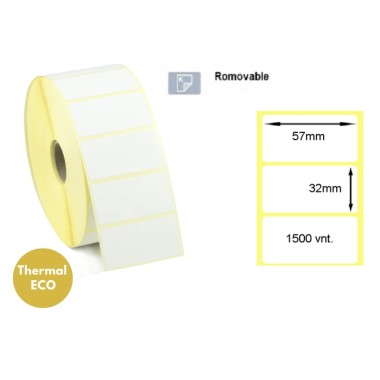 Lipnios termo etiketės 57x32mm (1500 vnt.) – Thermal ECO, nuimamos