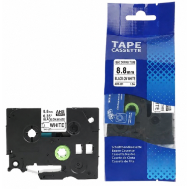 Termo vamzdelio juosta Brother HSE-221E, 8,8 mm (balta ant juodo) – Premium