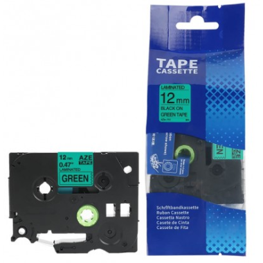 Brother TZE-731 lipni juostelė (12 mm, juoda ant žalios) – Eco
