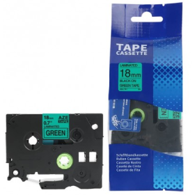 Brother TZE-741 lipni juostelė (18 mm, juoda ant žalios) – Eco