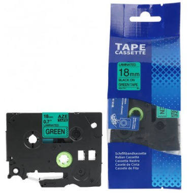 Brother TZE-741 lipni juostelė (18 mm, juoda ant žalios) – Eco