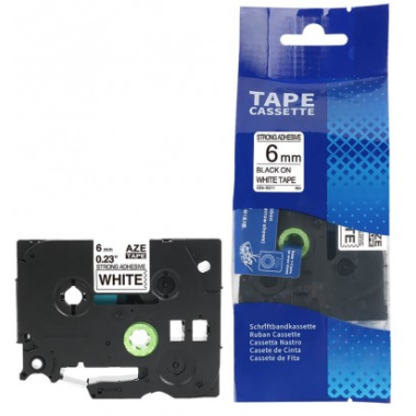 Brother TZe-S211 Lipni juostelė (6 mm, juodas ant baltos, stipriai lipni) – Premium