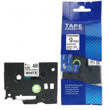 Brother TZe-S221 Lipni juostelė (9 mm, juodas ant baltos, stipriai lipni) – Premium