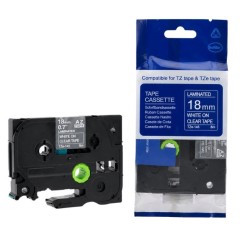 Brother TZE-145 lipni juostelė (18mm,  baltas ant skaidrios) – Eco