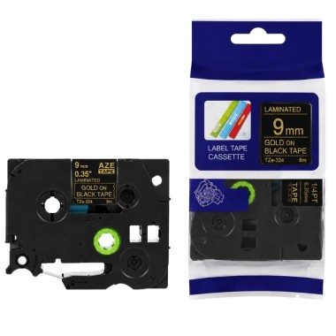 Brother TZE-324 Lipni juostelė (9mm, auksinė ant juodos) – Eco