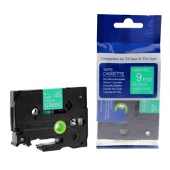 Brother TZE-725 Lipni juostelė (9mm, balta ant žalios) – Eco