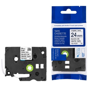 Brother TZE-FA251 medžiaginė juostelė drabužiams (24 mm, juodas ant baltos) – ECO