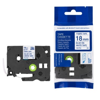 Brother TZE-FA4 medžiaginė juostelė drabužiams (18 mm, mėlynas ant baltos) – ECO