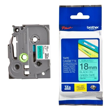 Brother TZE-741 Lipni juostelė (18 mm, juoda ant žalios) – Originali