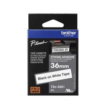 Brother TZe-S261 Lipni juostelė (36 mm, juodas ant baltos, stipriai lipni) – Originali