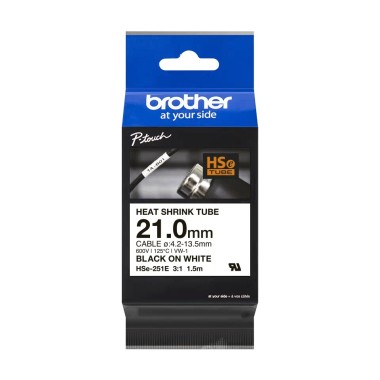 Termo vamzdelio juosta Brother HSE-251E, 21 mm (balta ant juodo) – Originalas