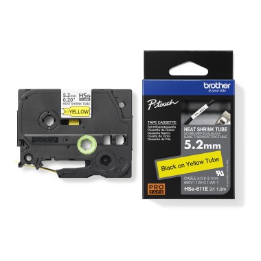 Termo vamzdelio juosta Brother HSE-611E, 5,8 mm (geltona ant juodo) – Originalas