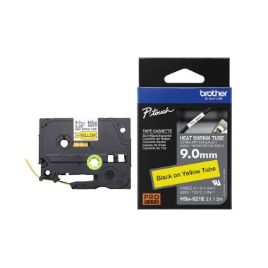 Termo vamzdelio juosta Brother HSE-621E, 9 mm (geltona ant juodo) – Originalas