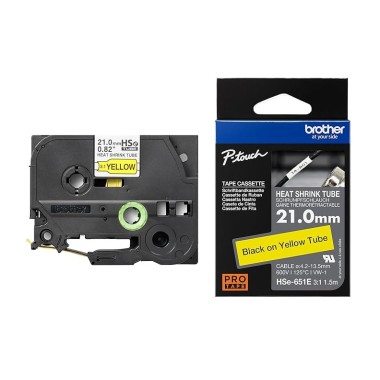 Termo vamzdelis Brother HSe-651E (21 mm × 1,5 m), juodas tekstas geltoname fone – Originalus